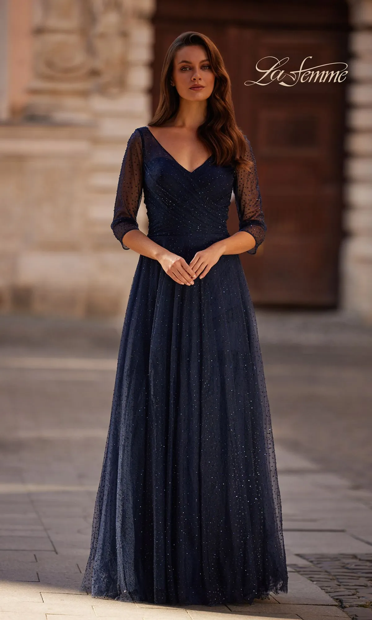 Sparkly Sleeved Tulle Formal Dress: La Femme 32460 sold by PromGirl product image thumbnail 5