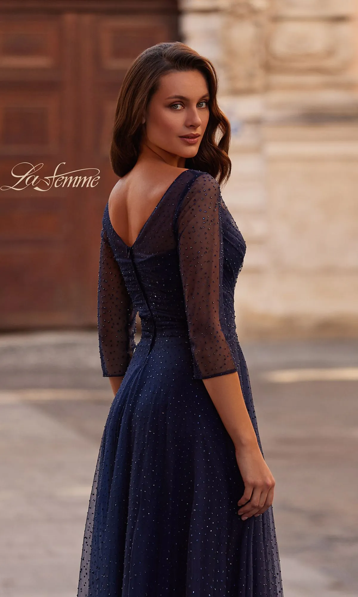 Sparkly Sleeved Tulle Formal Dress: La Femme 32460 sold by PromGirl product image thumbnail 4