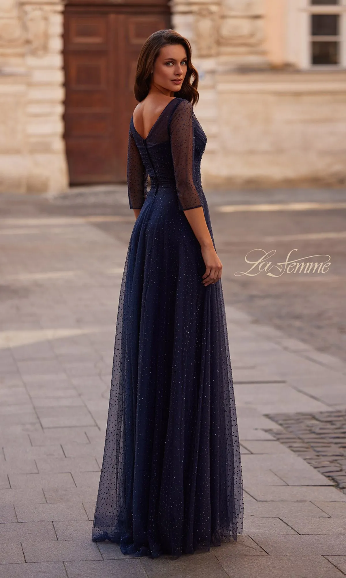 Sparkly Sleeved Tulle Formal Dress: La Femme 32460 sold by PromGirl product image thumbnail 2