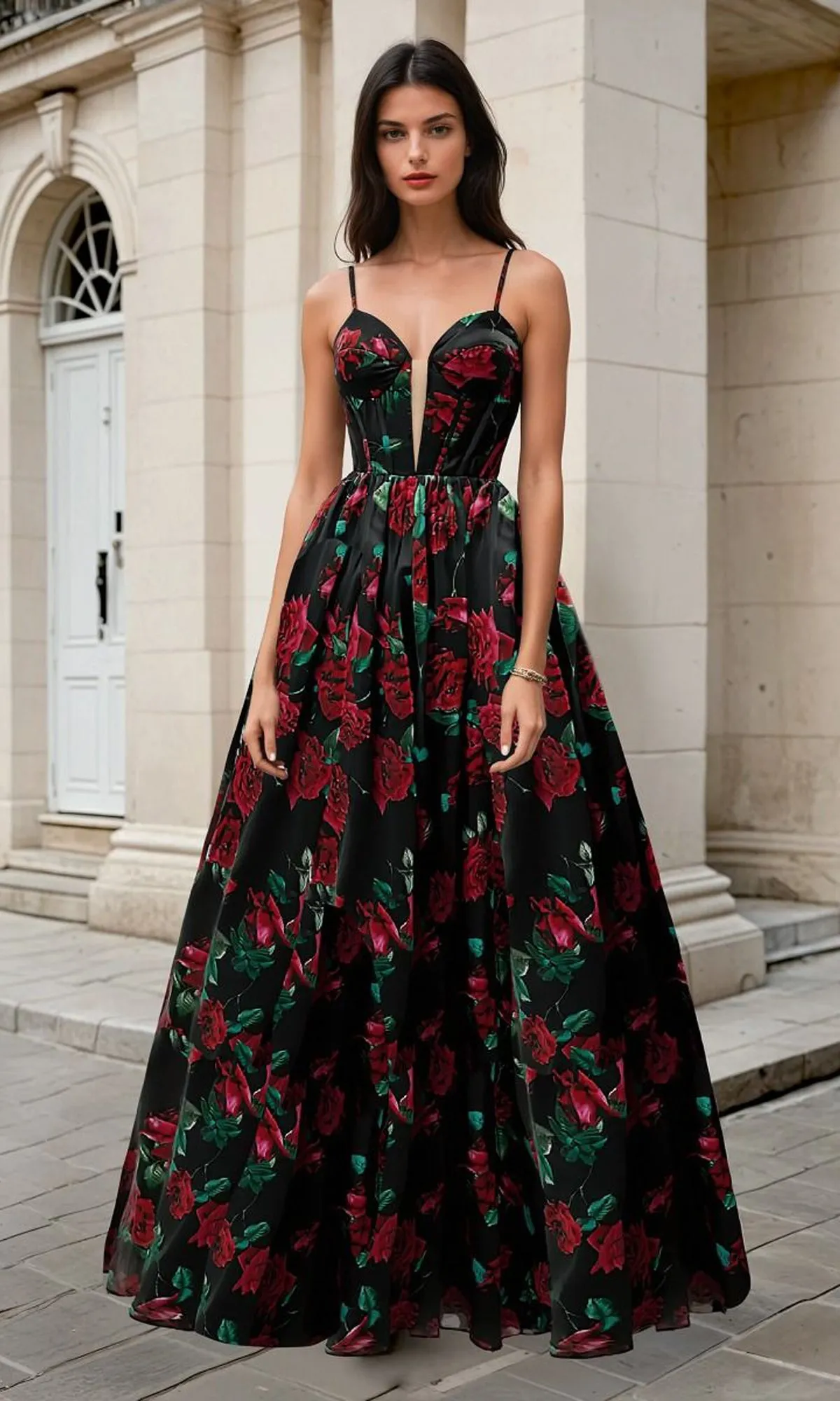 Long Floral-Print Prom Dress: Andrea & Leo A1465 sold by PromGirl