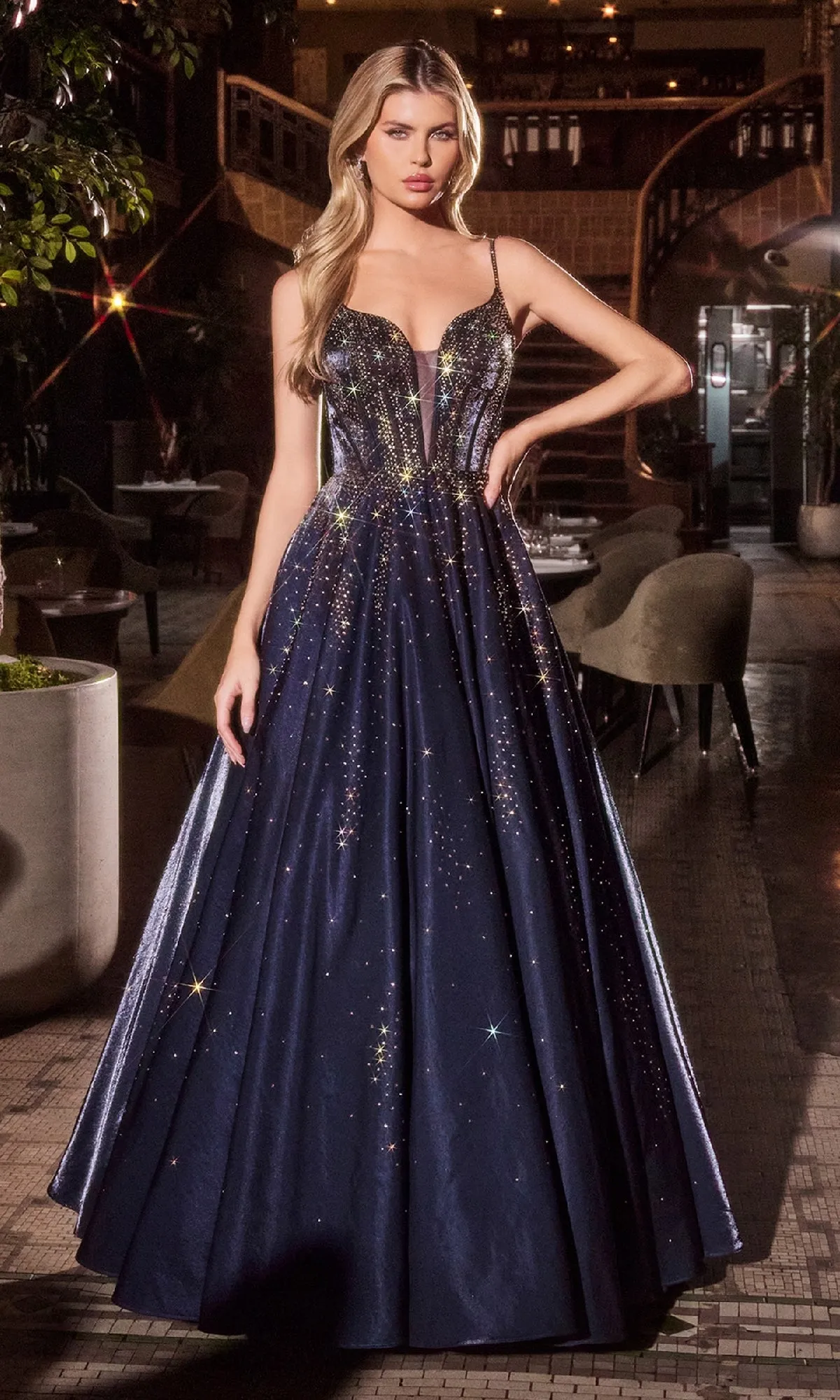 Navy Blue Prom Ball Gown: Ladivine CM379 sold by PromGirl