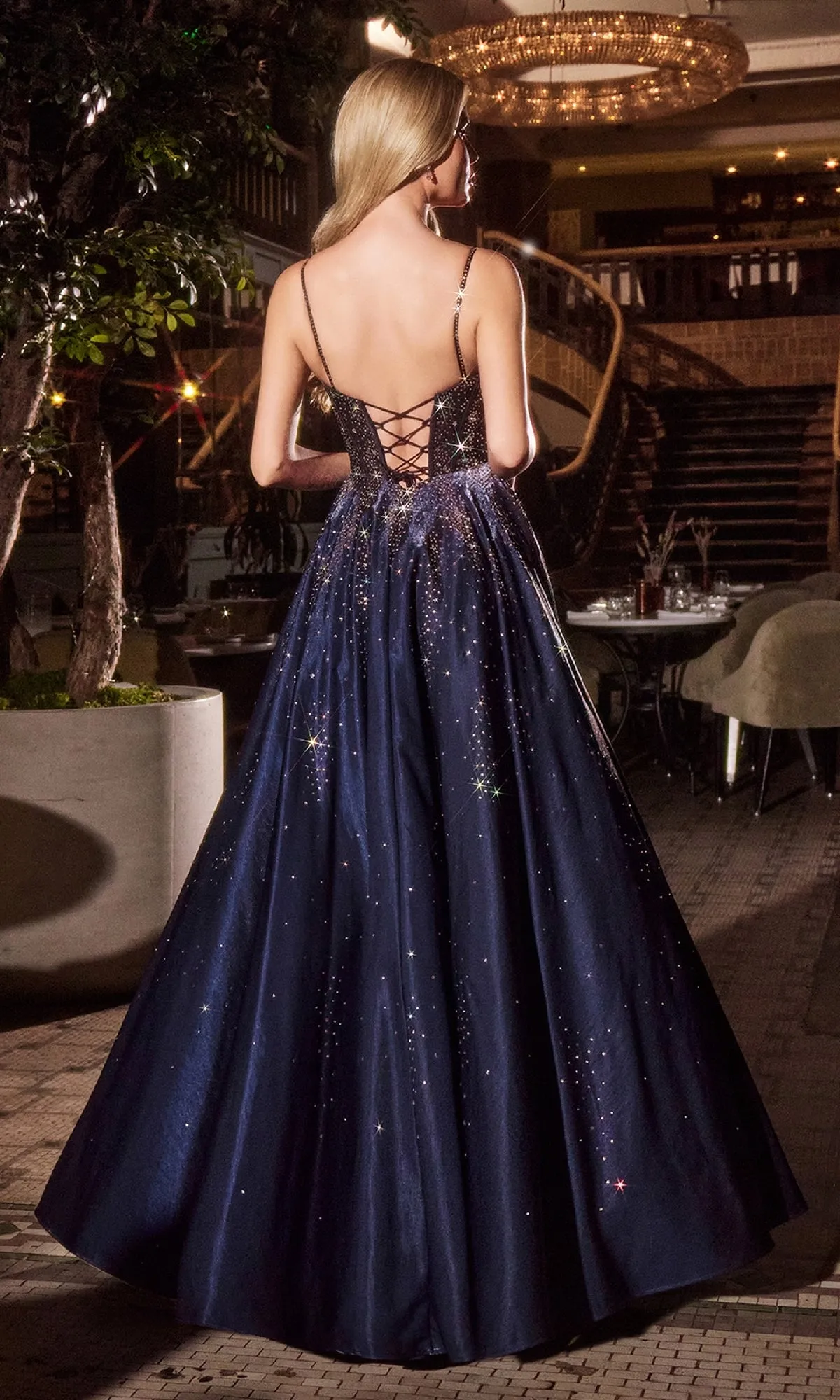 Navy Blue Prom Ball Gown: Ladivine CM379 sold by PromGirl product image thumbnail 2