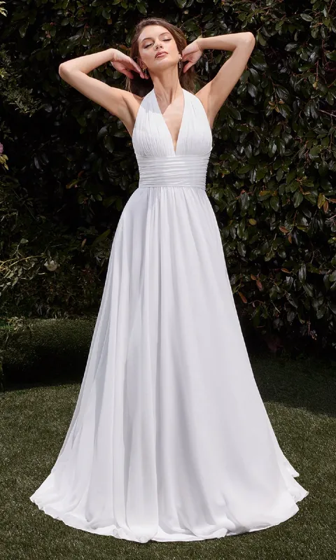 Long White Halter Prom Dress: Ladivine CD372W sold by PromGirl