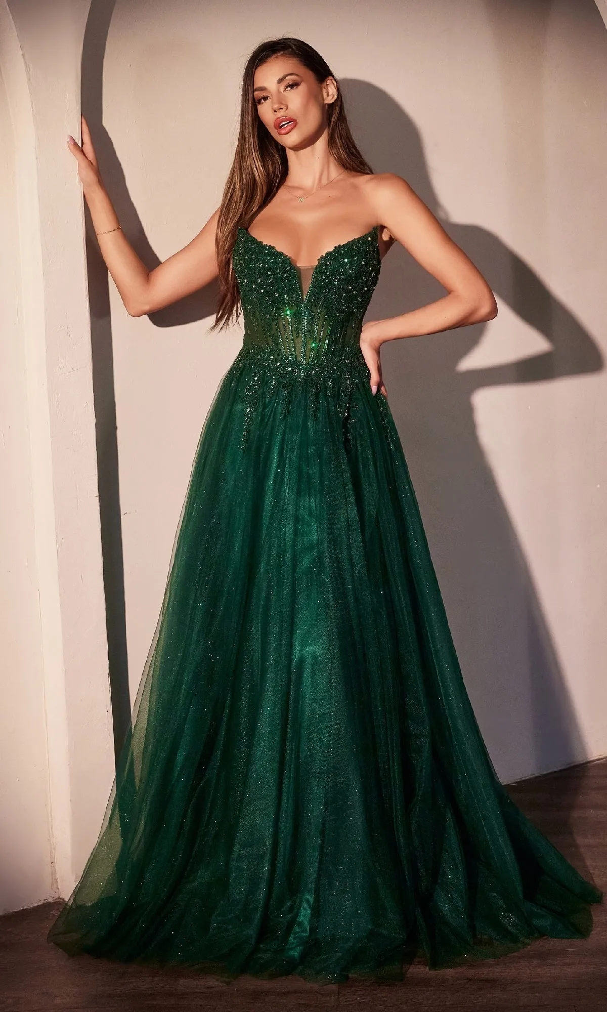 Strapless Long Glitter Prom Dress: Ladivine CC487 sold by PromGirl product image thumbnail 3