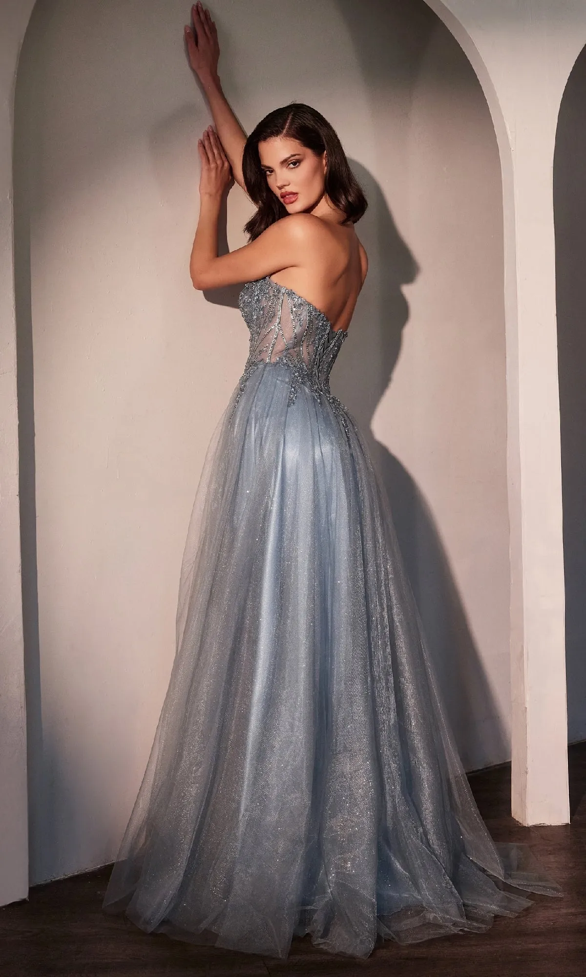 Strapless Long Glitter Prom Dress: Ladivine CC487 sold by PromGirl product image thumbnail 2