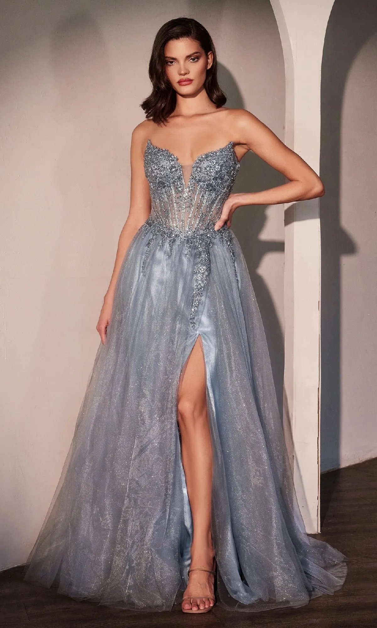 Strapless Long Glitter Prom Dress: Ladivine CC487 sold by PromGirl