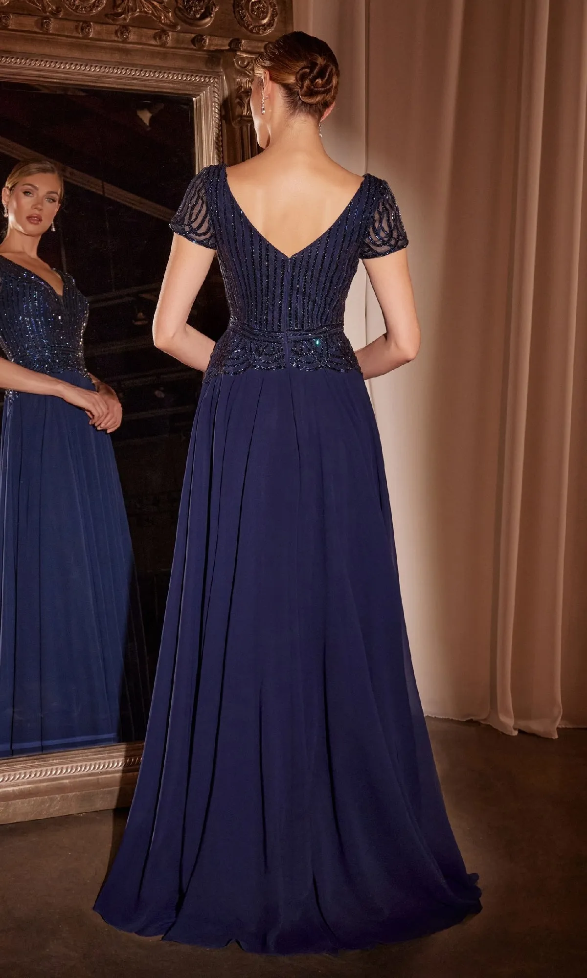 Long Flowy Navy Formal Dress: Ladivine CL07 sold by PromGirl product image thumbnail 2