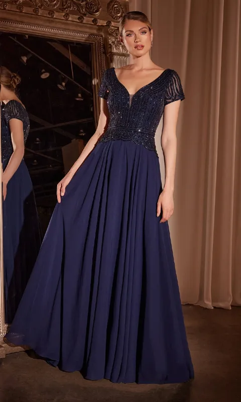 Long Flowy Navy Formal Dress: Ladivine CL07 sold by PromGirl
