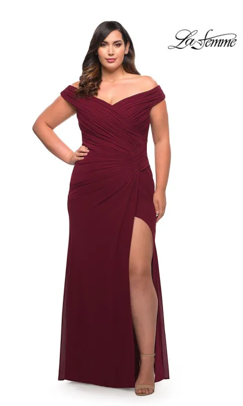 La Femme Off-Shoulder Plus-Size Long Prom Dress made by La Femme