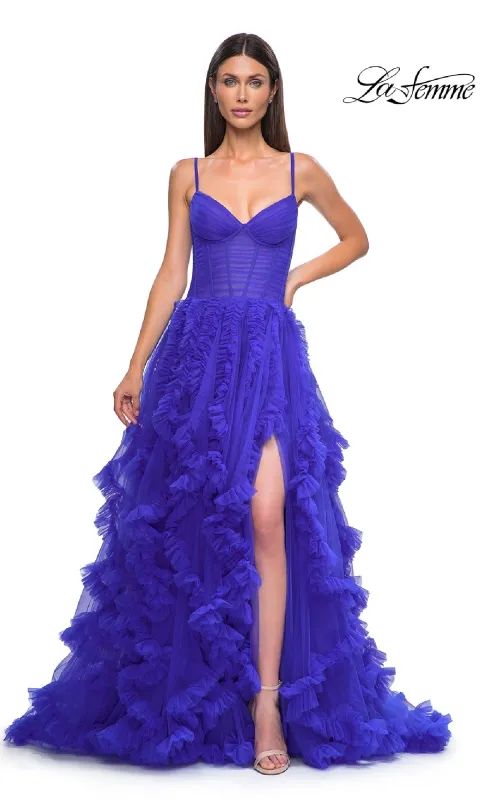 Ruffled-Tulle Long Prom Ball Gown: La Femme 32719 sold by PromGirl