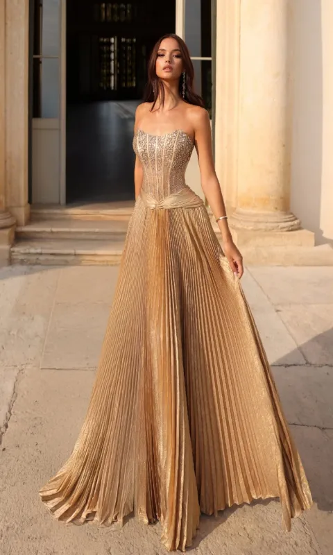 Strapless Long Pleated Prom Dress: Alyce 61789 made by Alyce Paris