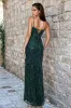 Long Green Sequin Prom Gown: Blondie Nites 5256BN sold by PromGirl