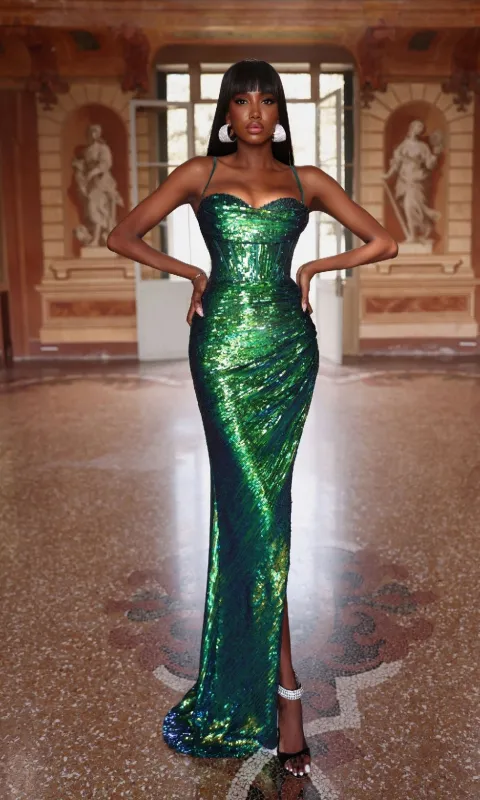Lace-Up Tight Long Sequin Prom Dress: Ayce 61821 sold by PromGirl