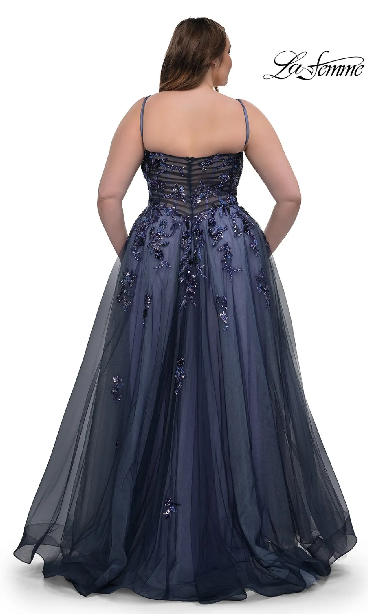 Navy Plus-Size Prom Dress: La Femme 33061 sold by PromGirl product image thumbnail 2