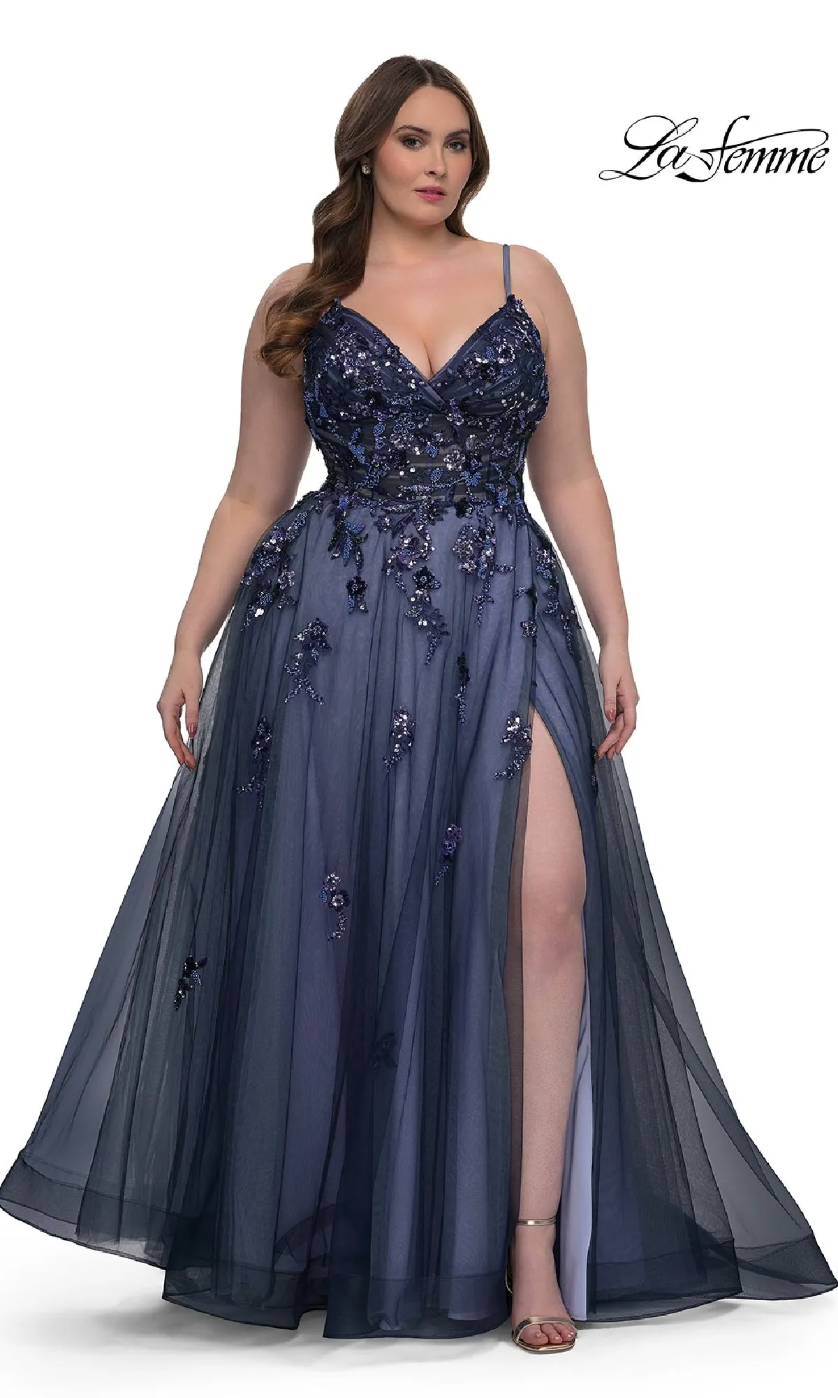 Navy Plus-Size Prom Dress: La Femme 33061 sold by PromGirl