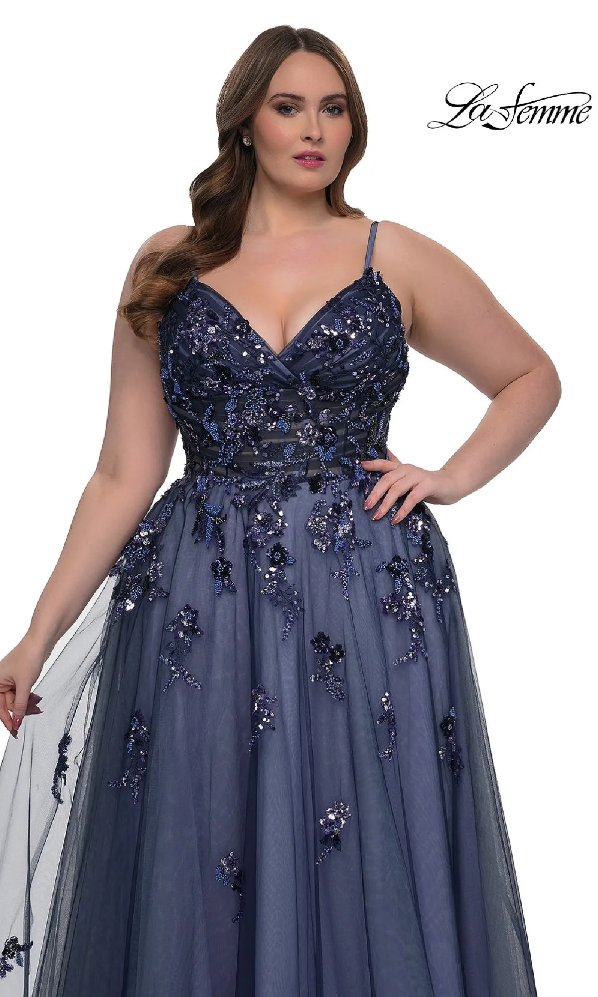 Navy Plus-Size Prom Dress: La Femme 33061 sold by PromGirl product image thumbnail 5