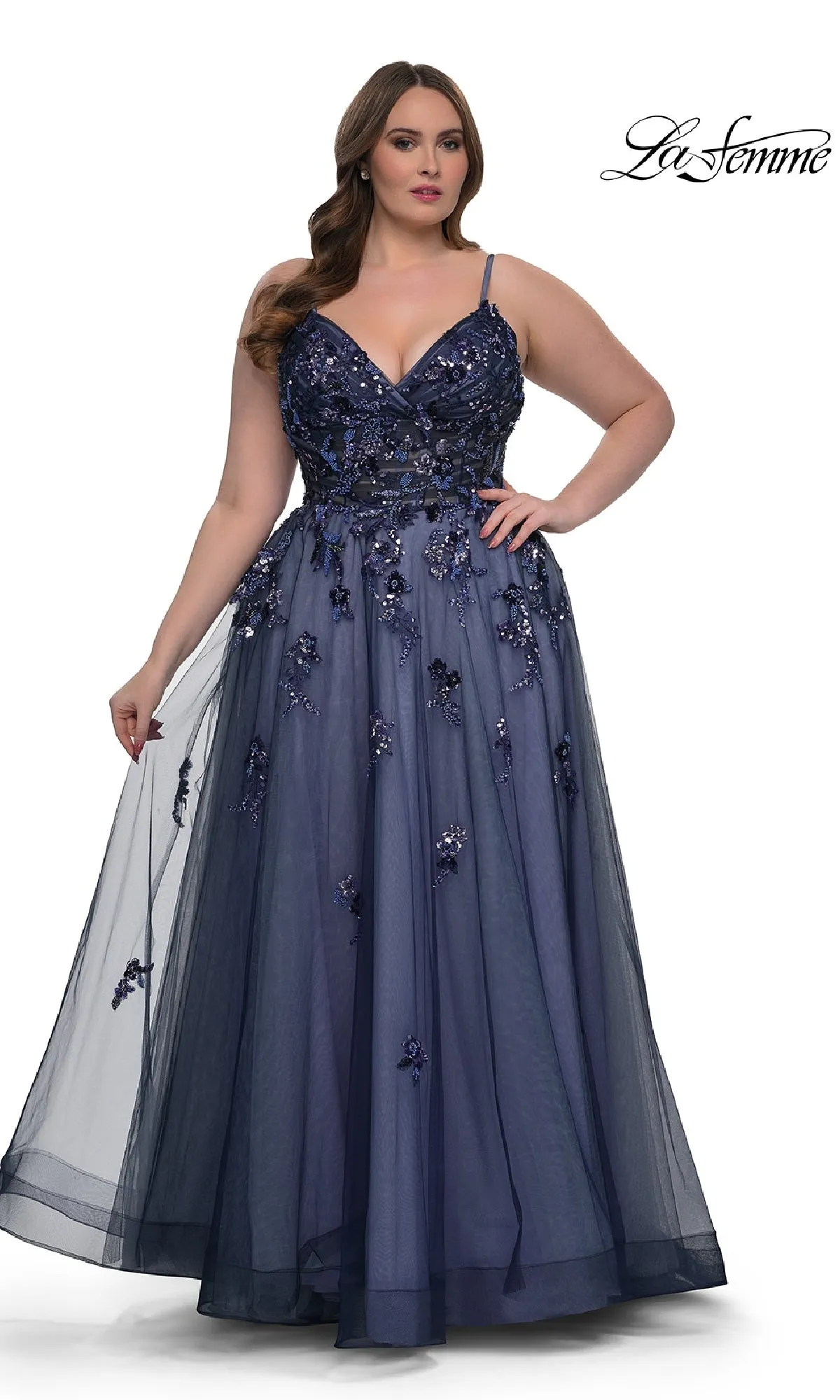 Navy Plus-Size Prom Dress: La Femme 33061 sold by PromGirl product image thumbnail 3