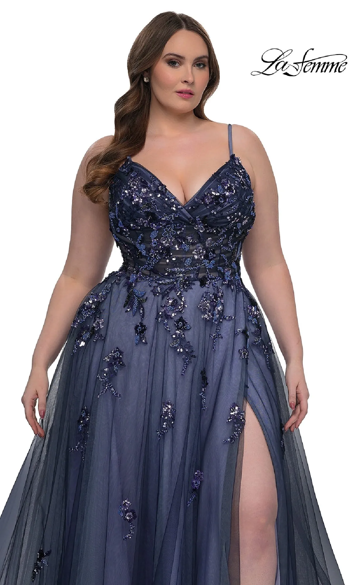 Navy Plus-Size Prom Dress: La Femme 33061 sold by PromGirl product image thumbnail 4