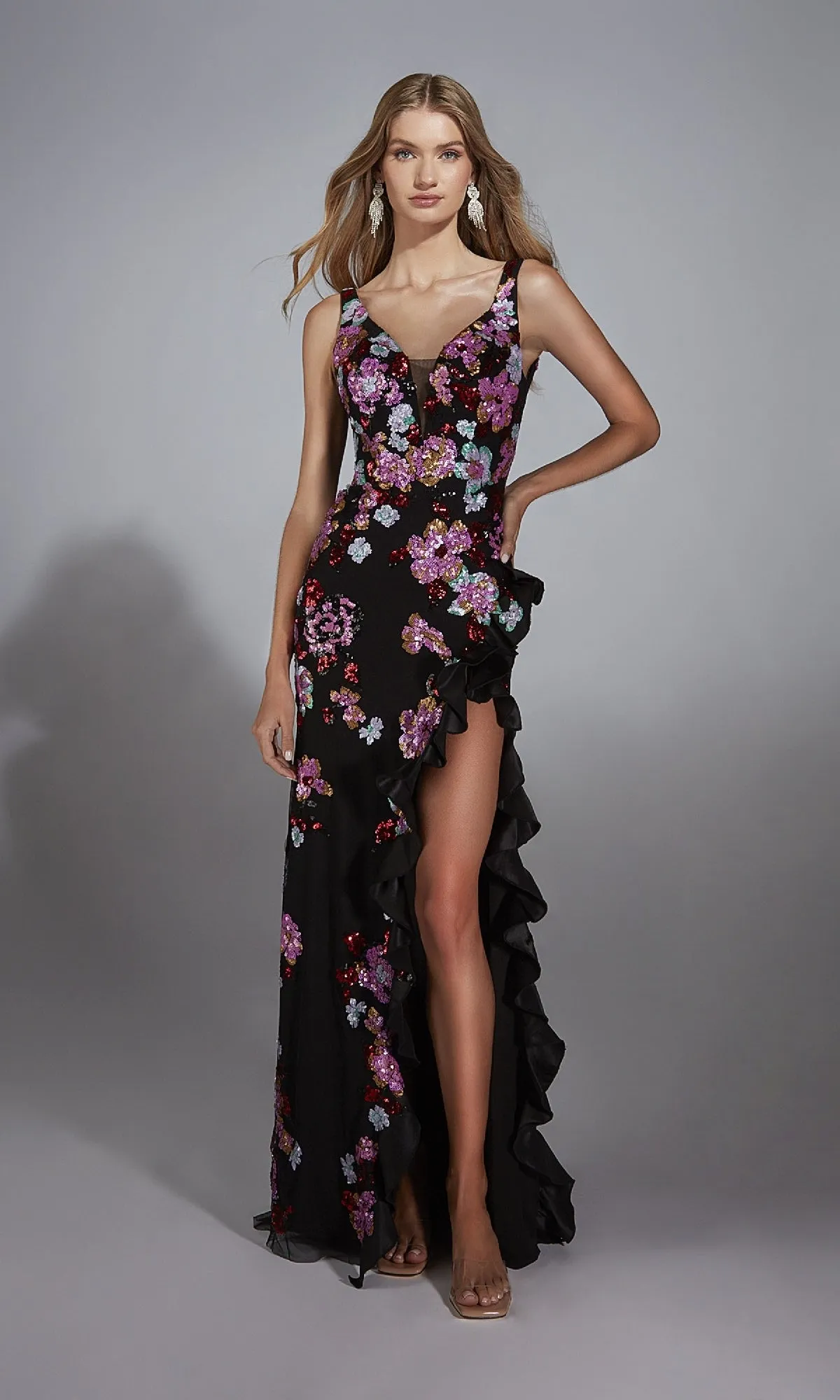Long Black Floral Prom Dress: Alyce 61938 sold by PromGirl product image thumbnail 3