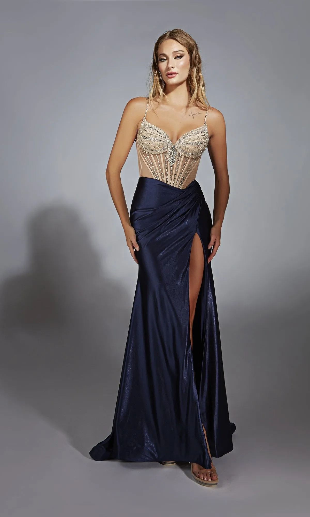 Long Navy Blue Prom Dress: Alyce 61767 sold by PromGirl