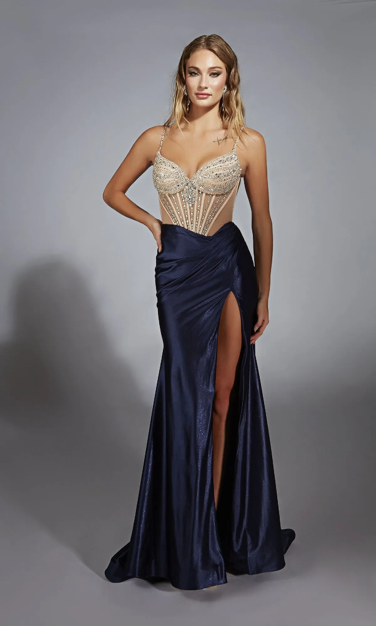 Long Navy Blue Prom Dress: Alyce 61767 sold by PromGirl product image thumbnail 3