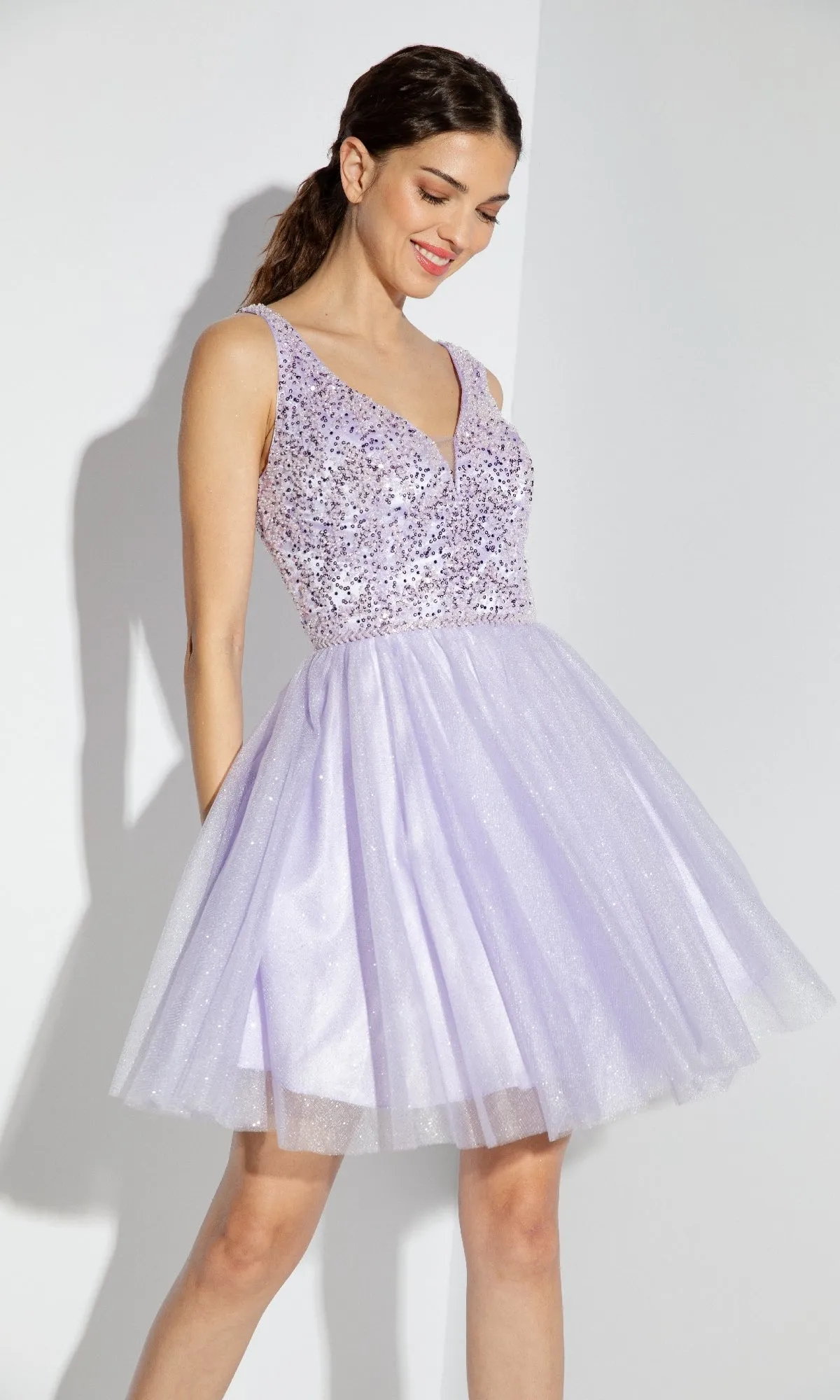 Glitter-Bodice Short A-Line Hoco Dress: Eureka 9926 sold by PromGirl product image thumbnail 4