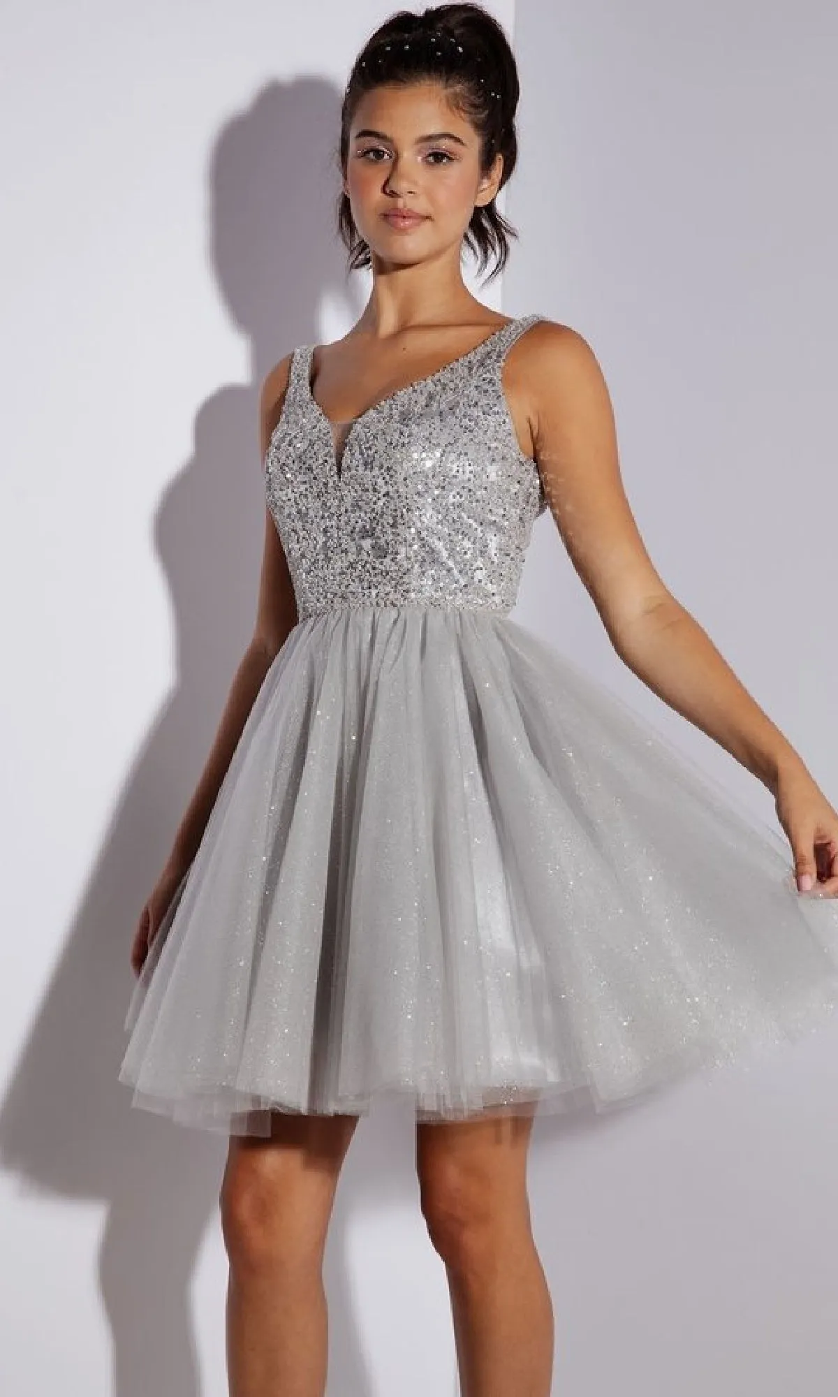 Glitter-Bodice Short A-Line Hoco Dress: Eureka 9926 sold by PromGirl product image thumbnail 5
