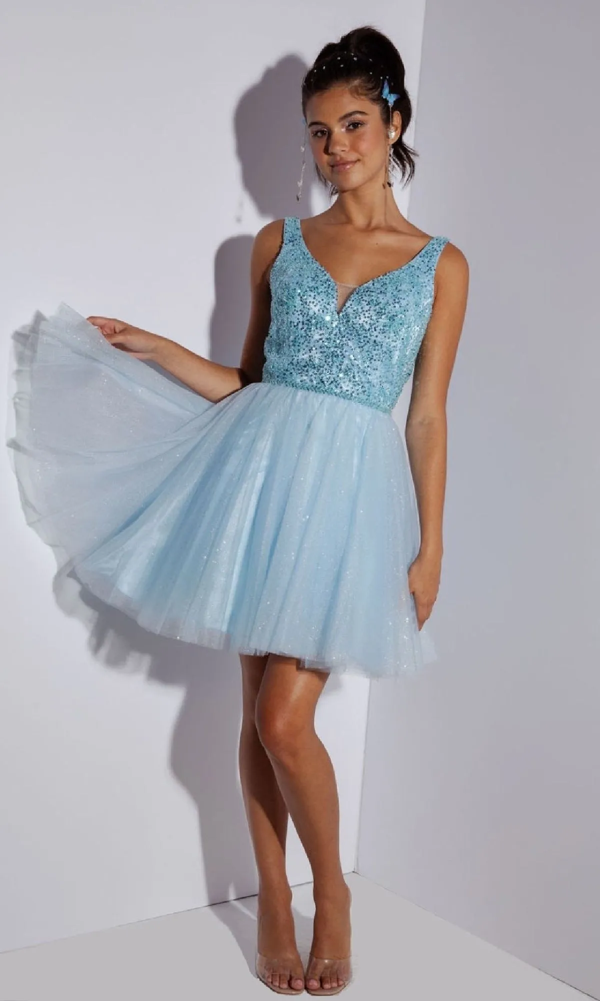 Glitter-Bodice Short A-Line Hoco Dress: Eureka 9926 sold by PromGirl product image thumbnail 3