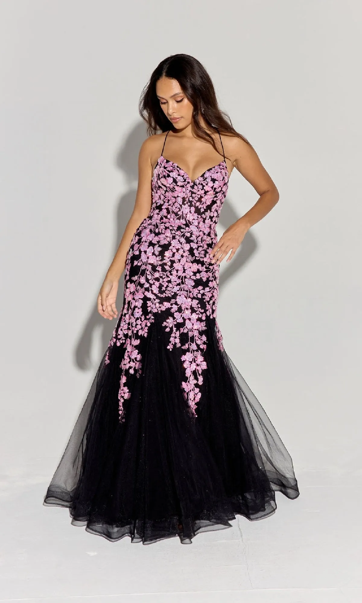 Sequin-Floral Long Mermaid Prom Dress: Eureka 9696 sold by PromGirl