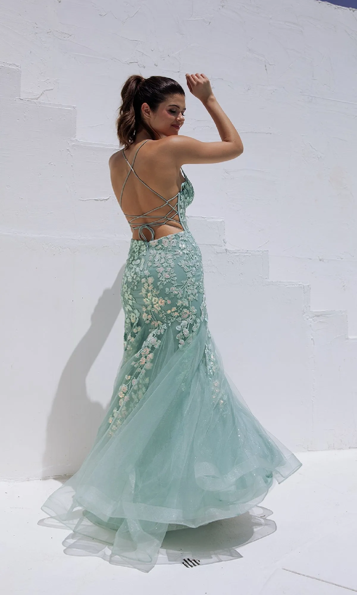 Sequin-Floral Long Mermaid Prom Dress: Eureka 9696 sold by PromGirl product image thumbnail 2