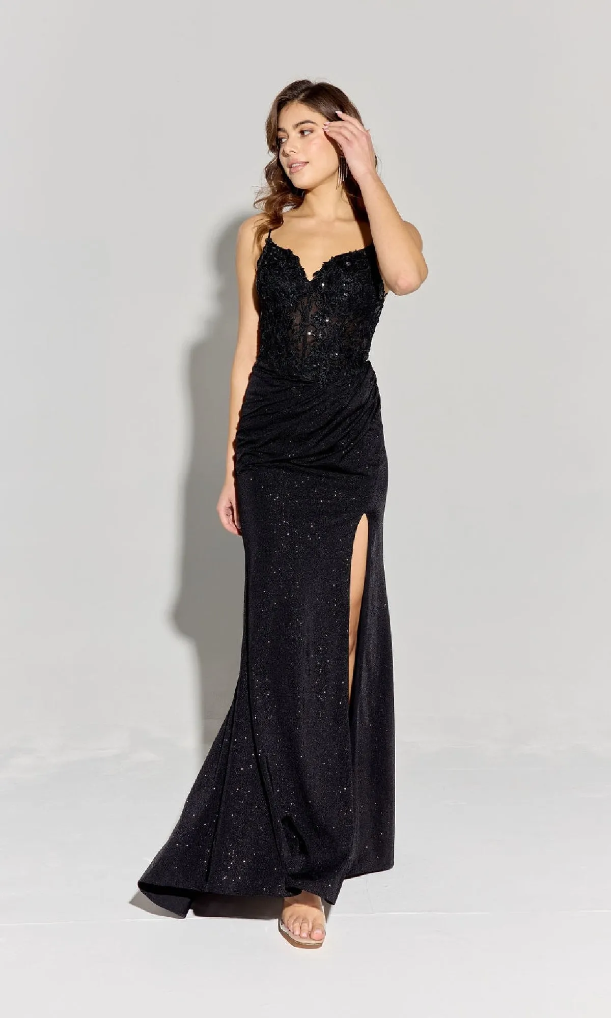 Long Glitter-Satin Prom Dress: Eureka 9989 sold by PromGirl product image thumbnail 3