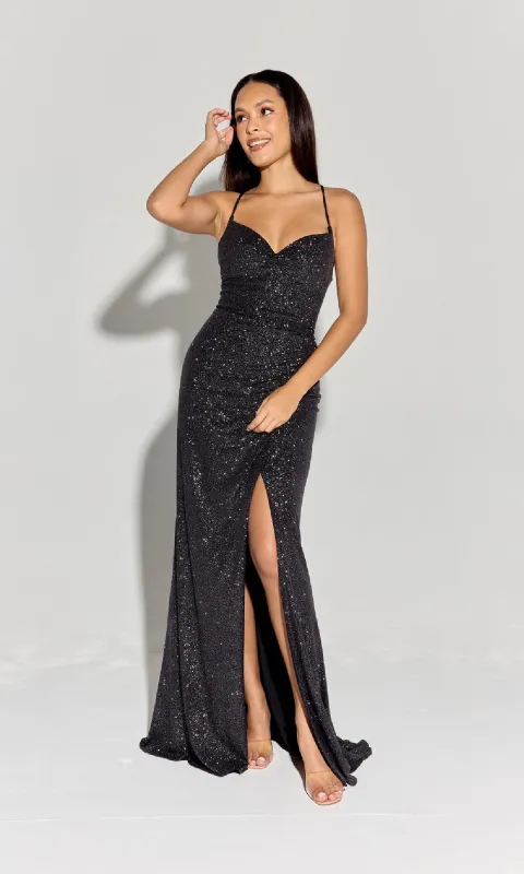 Spaghetti-Strap Glitter Prom Gown: Eureka EK116 sold by PromGirl
