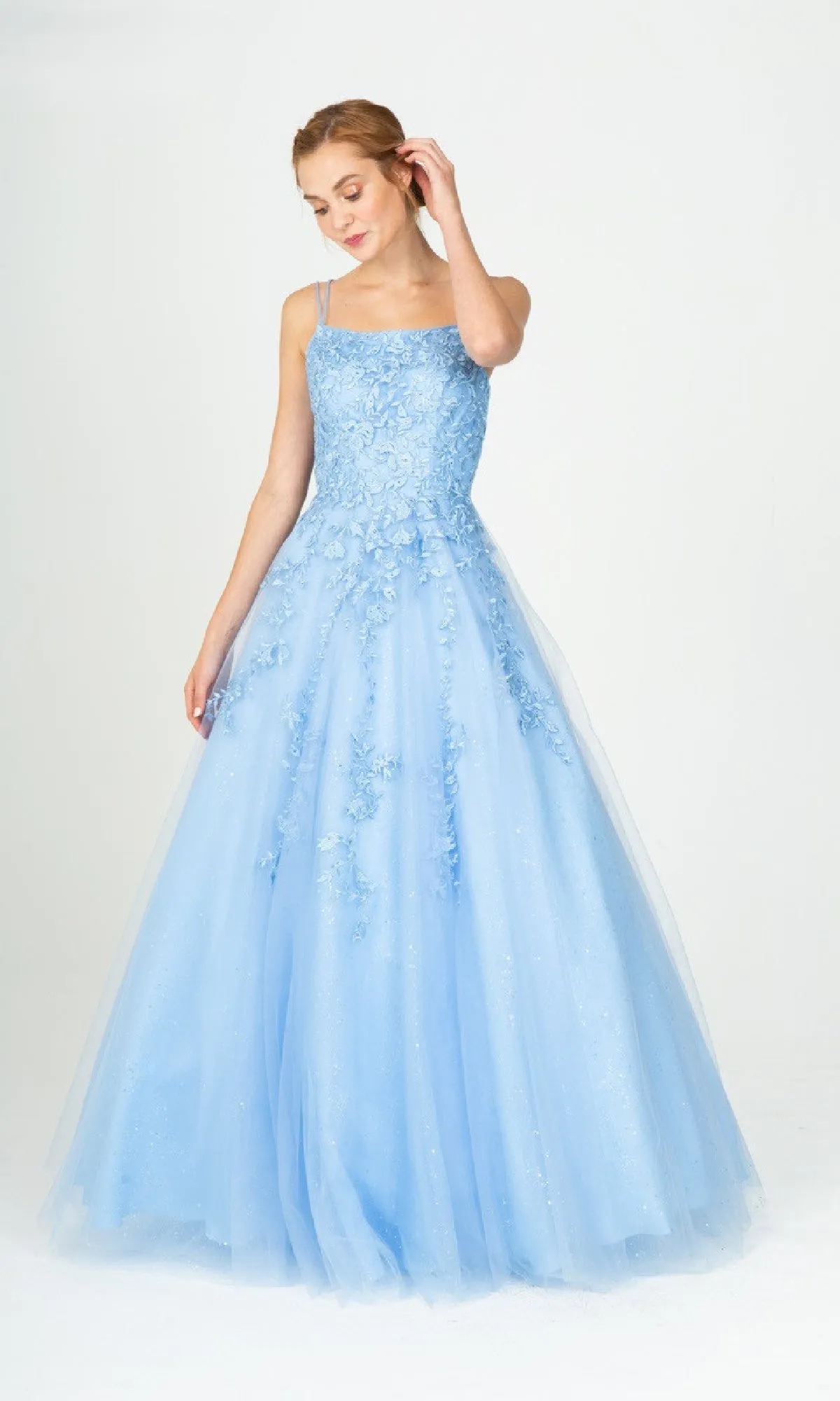 Lace-Up Long Lace Prom Ball Gown: Eureka CC0240 sold by PromGirl