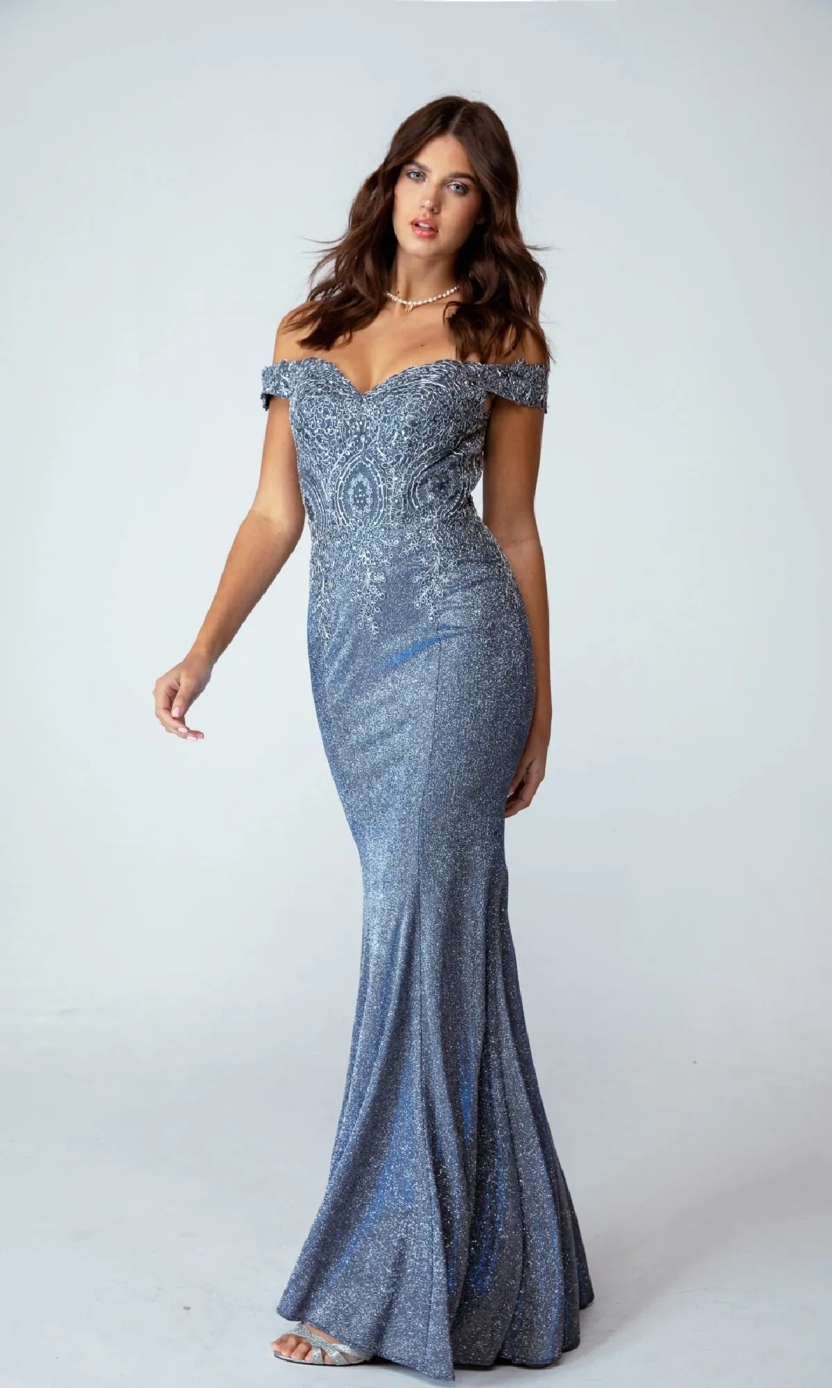Off-Shoulder Long Glitter Prom Dress: Eureka 9306 sold by PromGirl product image thumbnail 5