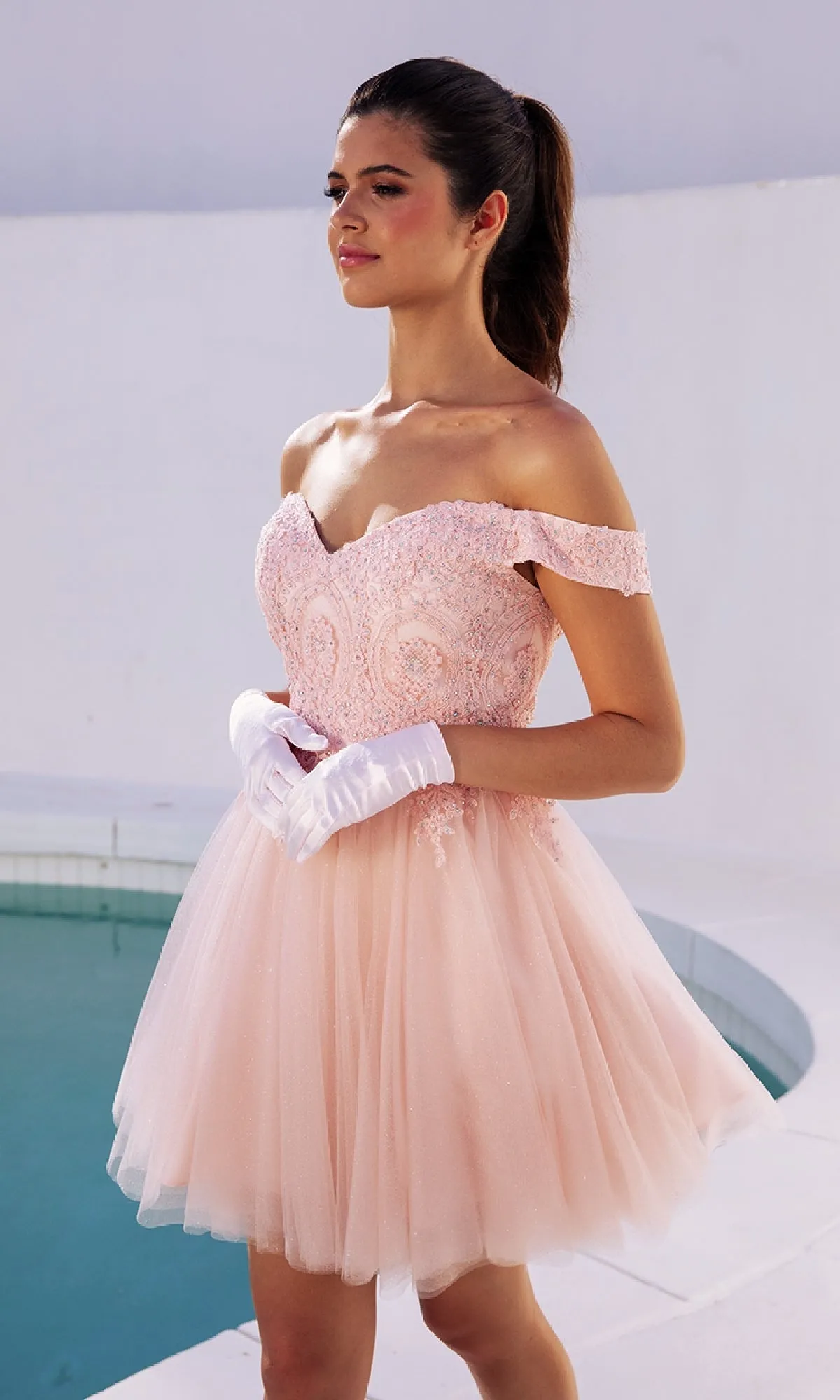 Off-the-Shoulder Short Hoco Dress: Eureka 9833 sold by PromGirl product image thumbnail 3