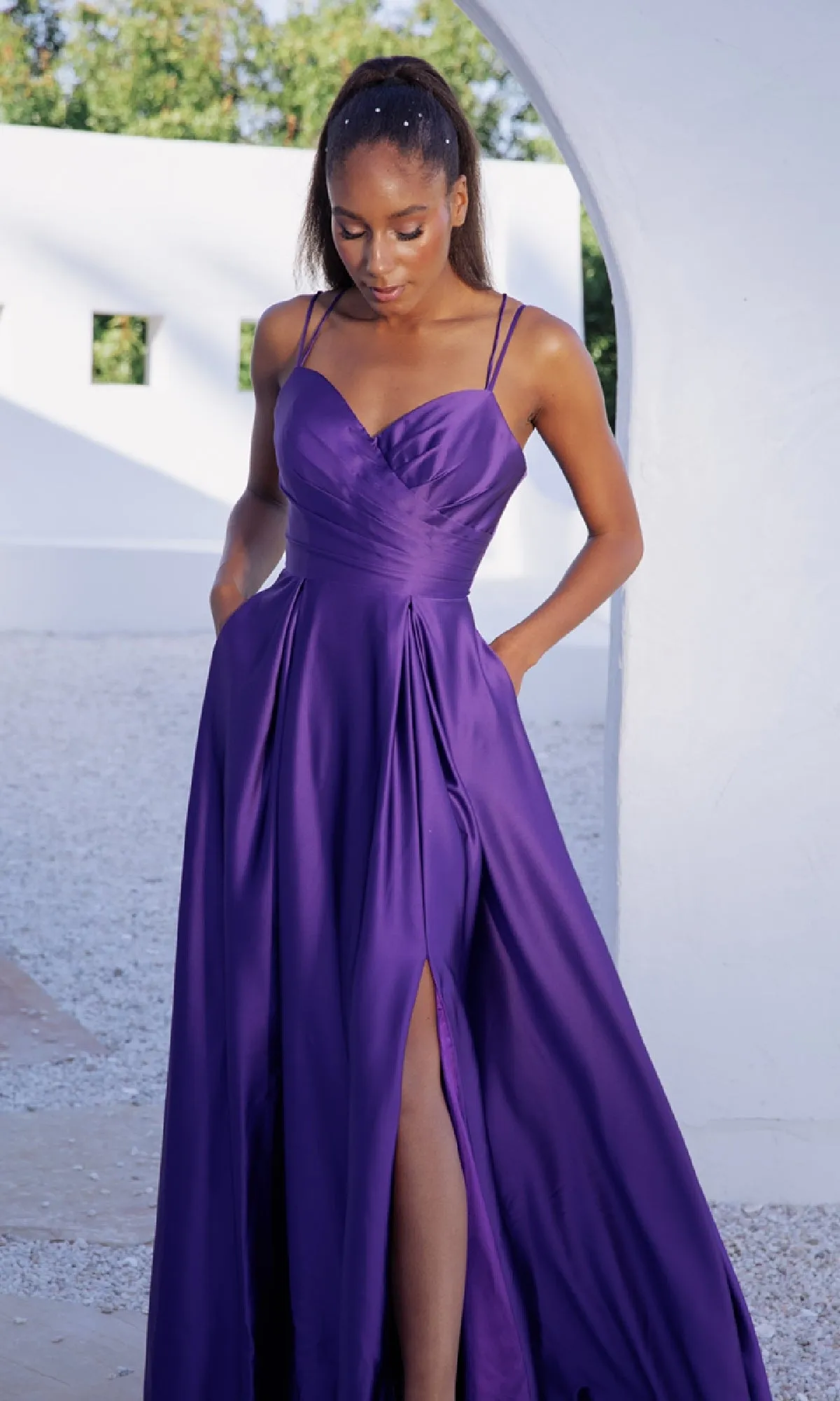 Strappy-Back Long Satin Prom Dress: Eureka 9925 sold by PromGirl product image thumbnail 3
