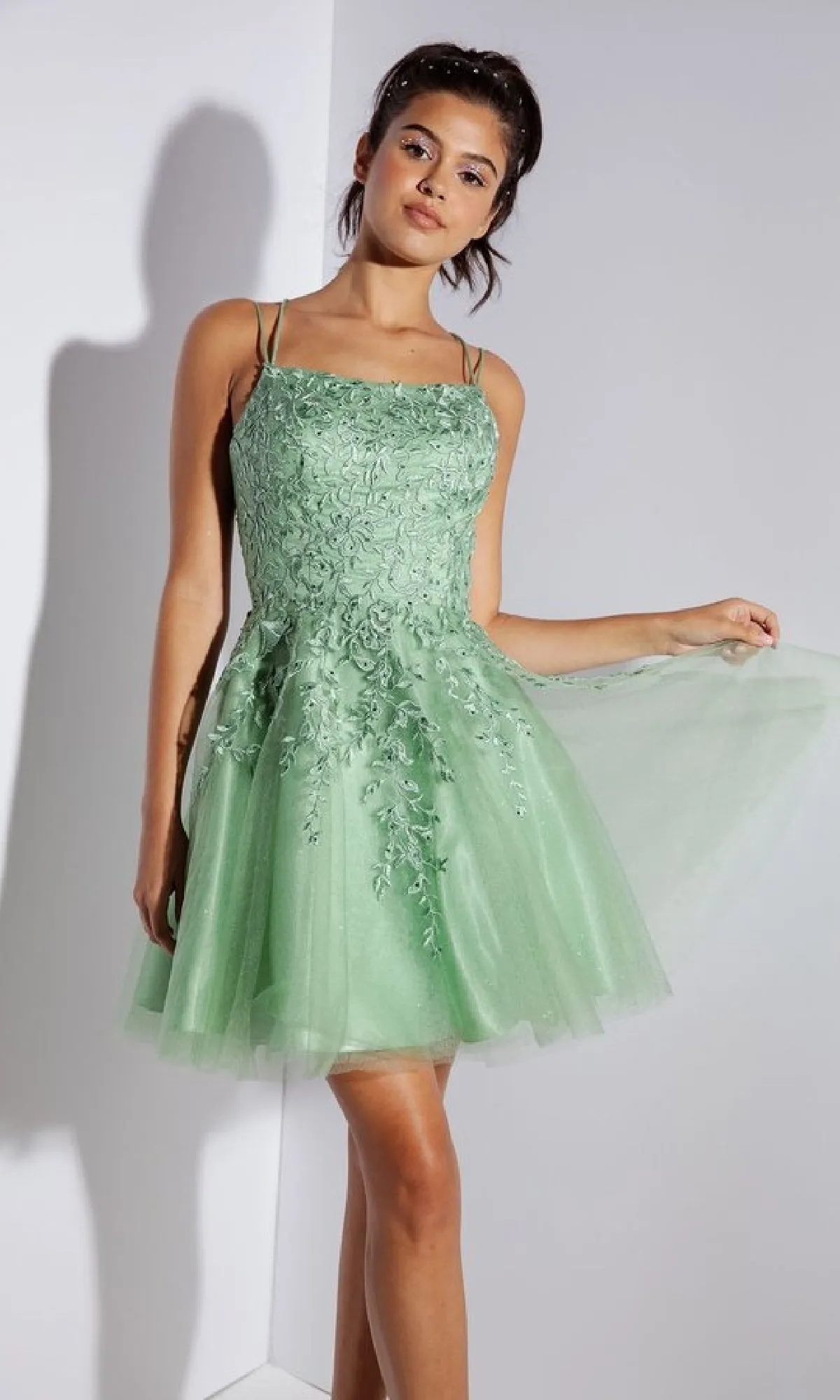 Lace-Up Short Prom Dress: Eureka 9727 sold by PromGirl