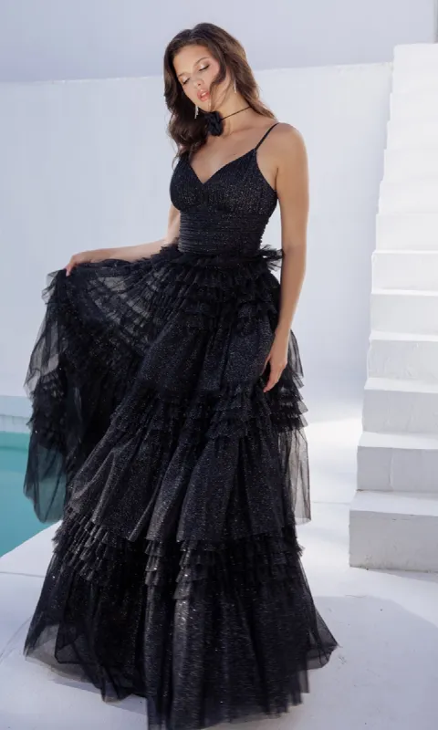 Lace-Up Long Glitter-Tulle Prom Dress: Eureka 9888 sold by PromGirl