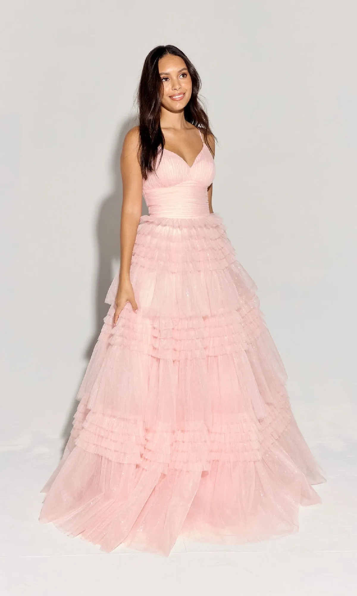 Lace-Up Long Glitter-Tulle Prom Dress: Eureka 9888 sold by PromGirl product image thumbnail 3