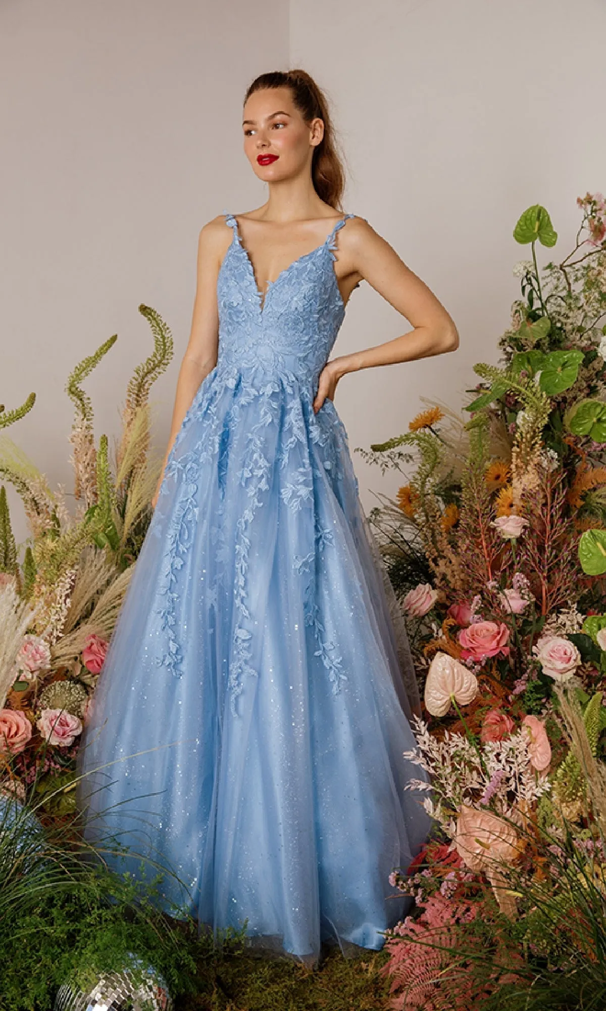 Embroidered-Lace Long Prom Dress: Eureka 9858 sold by PromGirl