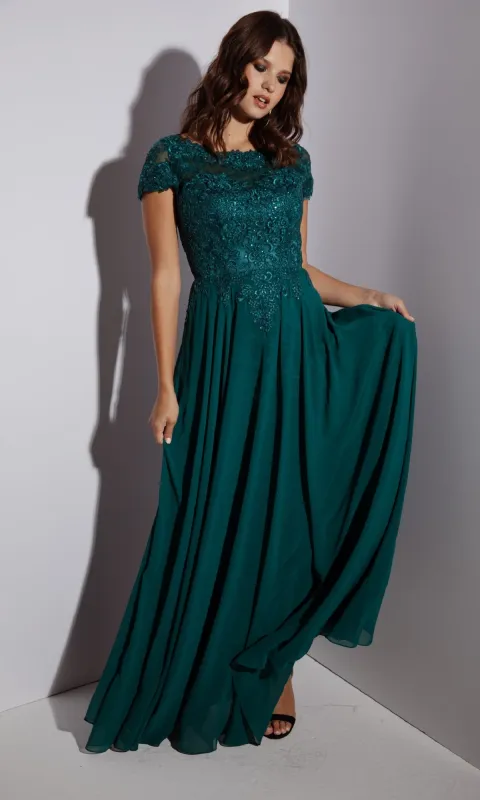 Short-Sleeve Long A-Line Formal Dress: Eureka 4909 sold by PromGirl