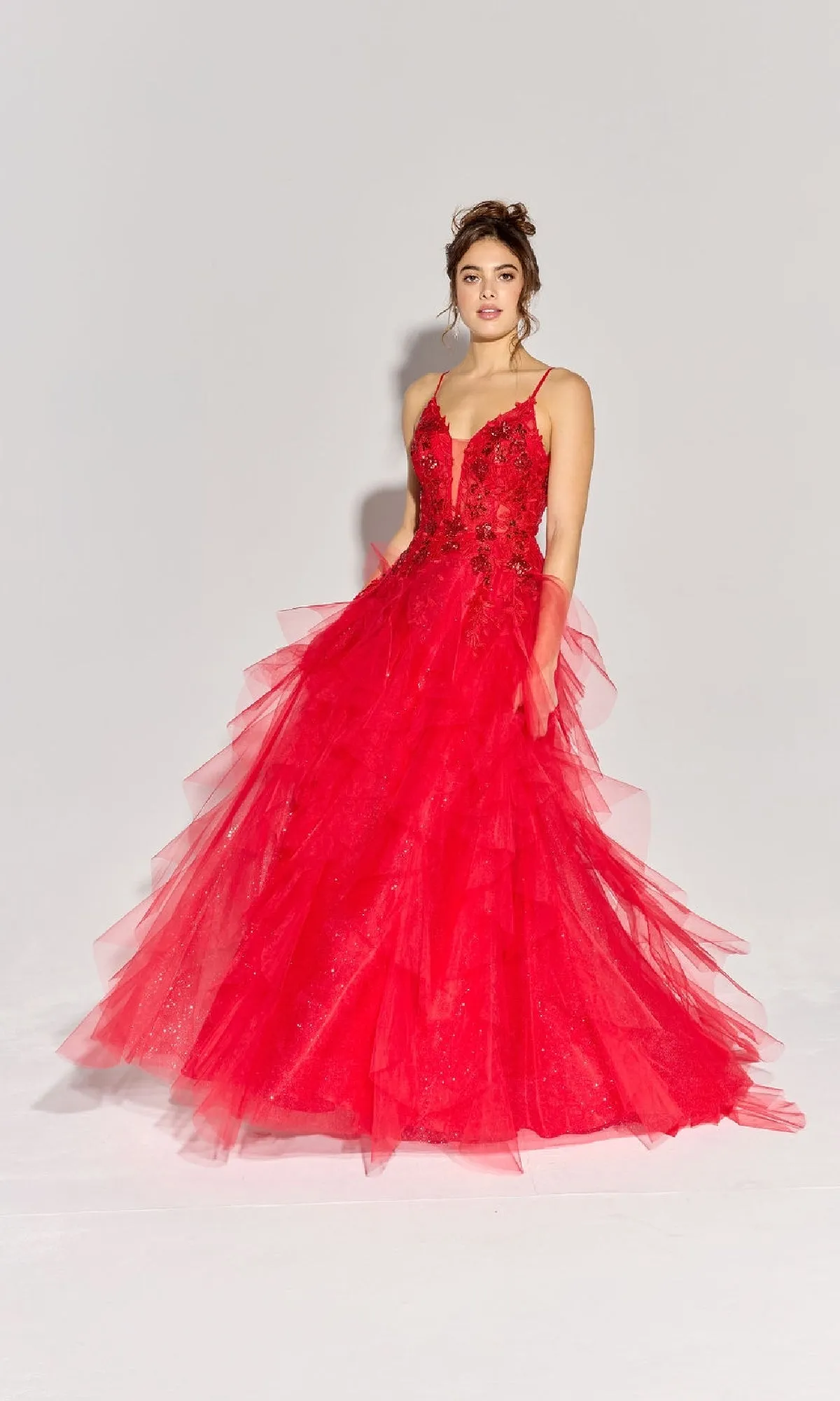 Ruffled Long Glitter Prom Ball Gown: Eureka EK188 sold by PromGirl product image thumbnail 5