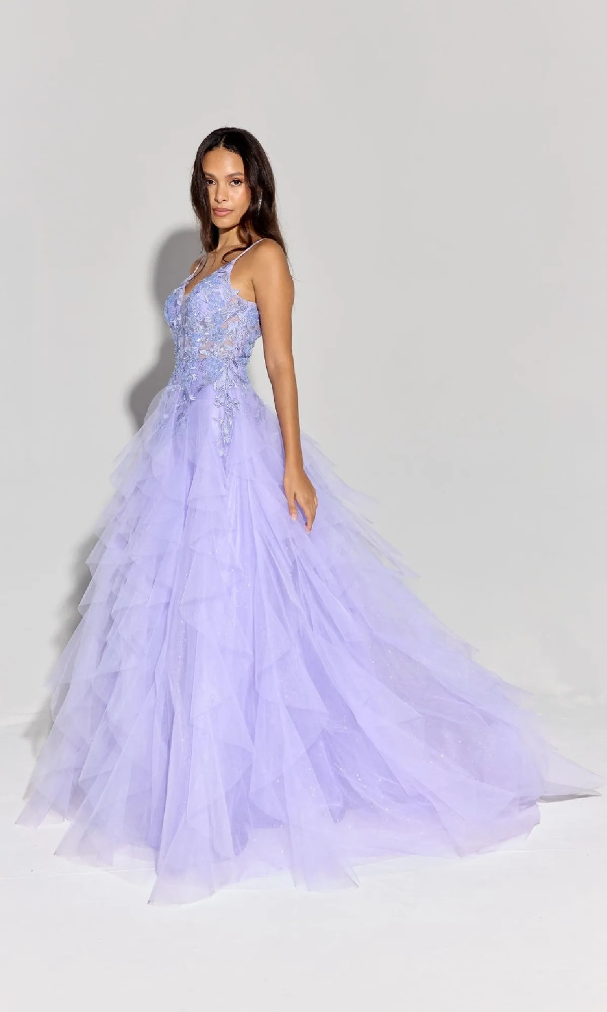 Ruffled Long Glitter Prom Ball Gown: Eureka EK188 sold by PromGirl product image thumbnail 3