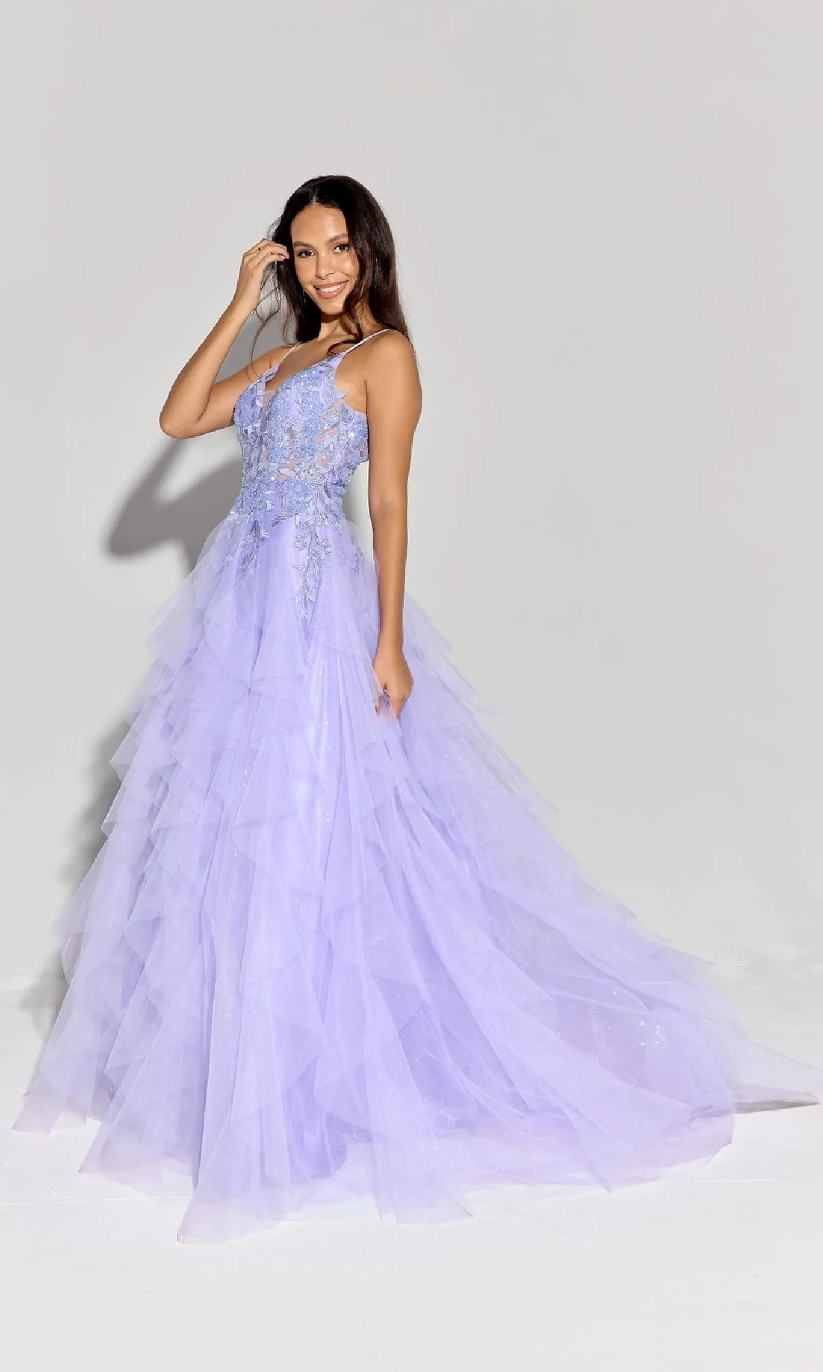 Ruffled Long Glitter Prom Ball Gown: Eureka EK188 sold by PromGirl product image thumbnail 4