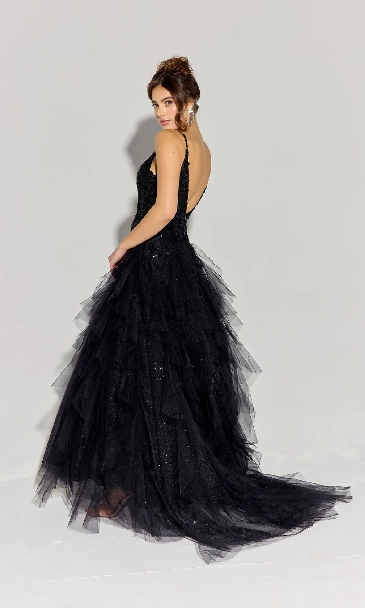 Ruffled Long Glitter Prom Ball Gown: Eureka EK188 sold by PromGirl product image thumbnail 2