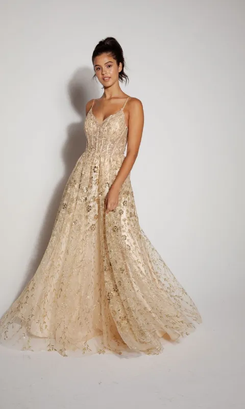 Long Glitter A-Line Prom Dress: Eureka 9908 sold by PromGirl