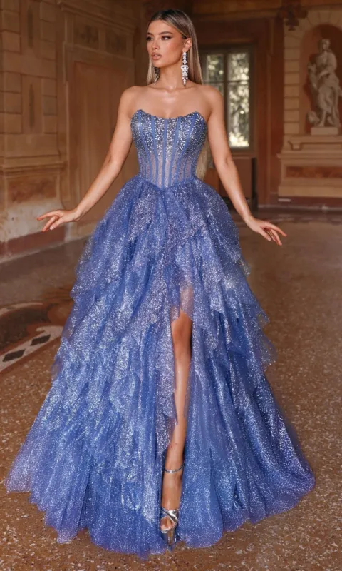 Strapless Long Glitter A-Prom Dress: Alyce 61762 sold by PromGirl