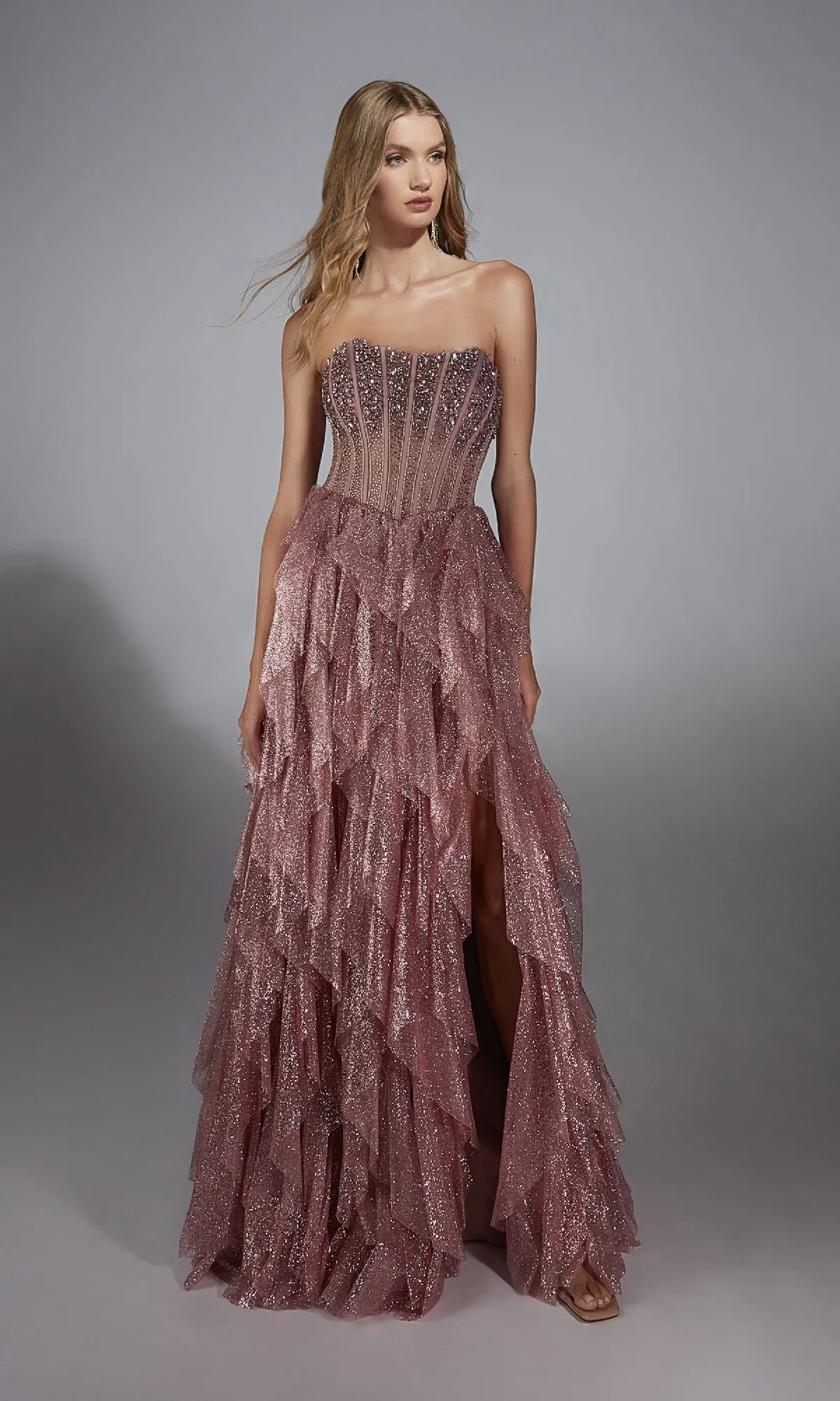 Strapless Long Glitter A-Prom Dress: Alyce 61762 sold by PromGirl product image thumbnail 3