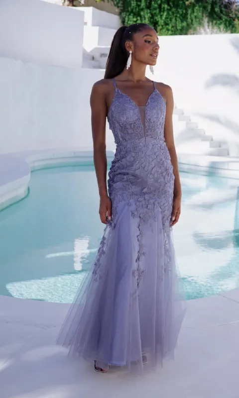 Embroidered-Lace Long Prom Dress: Eureka 9958 sold by PromGirl