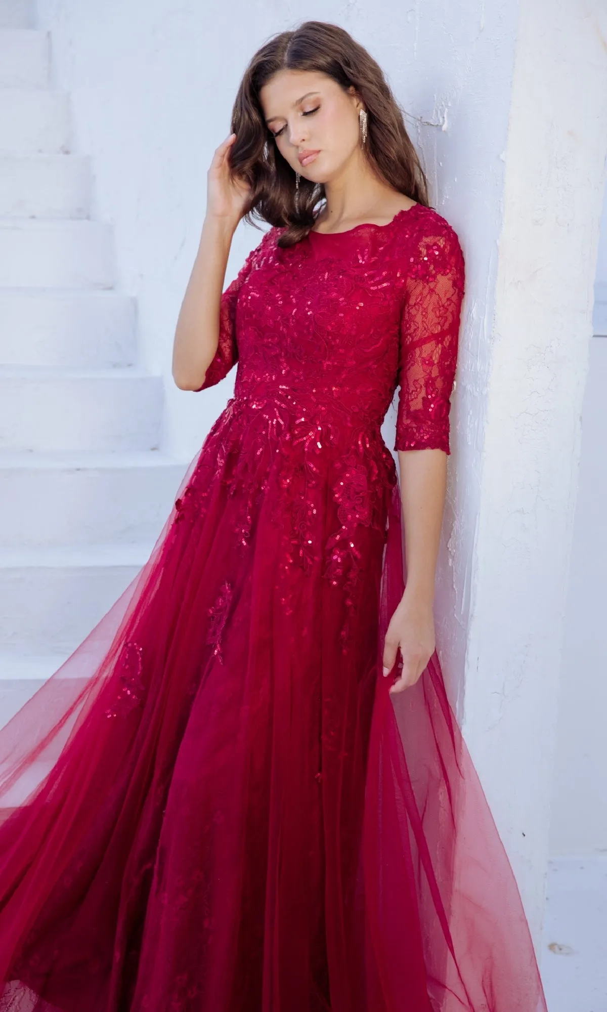 Flowy Long Sleeve Long Formal Dress: Eureka 9660 sold by PromGirl product image thumbnail 5